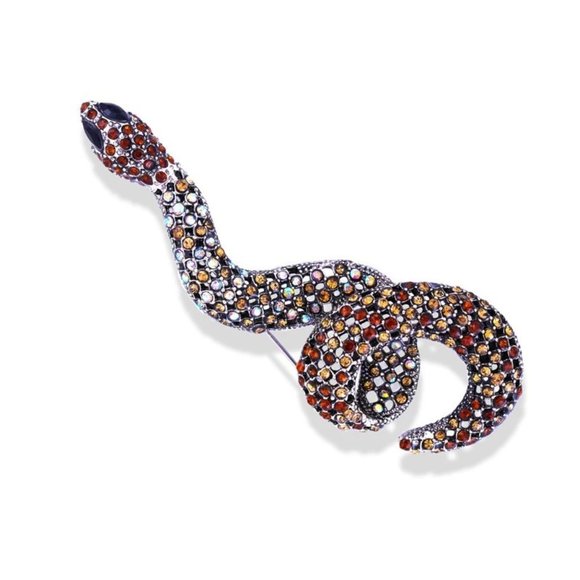 Brown Rhinestone Snake Pin Broach - Picture 1 of 4